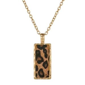 Goldtone Animal Print Leopard Cowhide Pendant Necklace NEW!